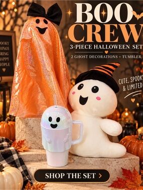 BOO CREW Halloween Ghost Tumbler & Plush Set - Orange/White